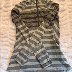 Lululemon Striped Gray and Cream Quarter-Zip Pullover